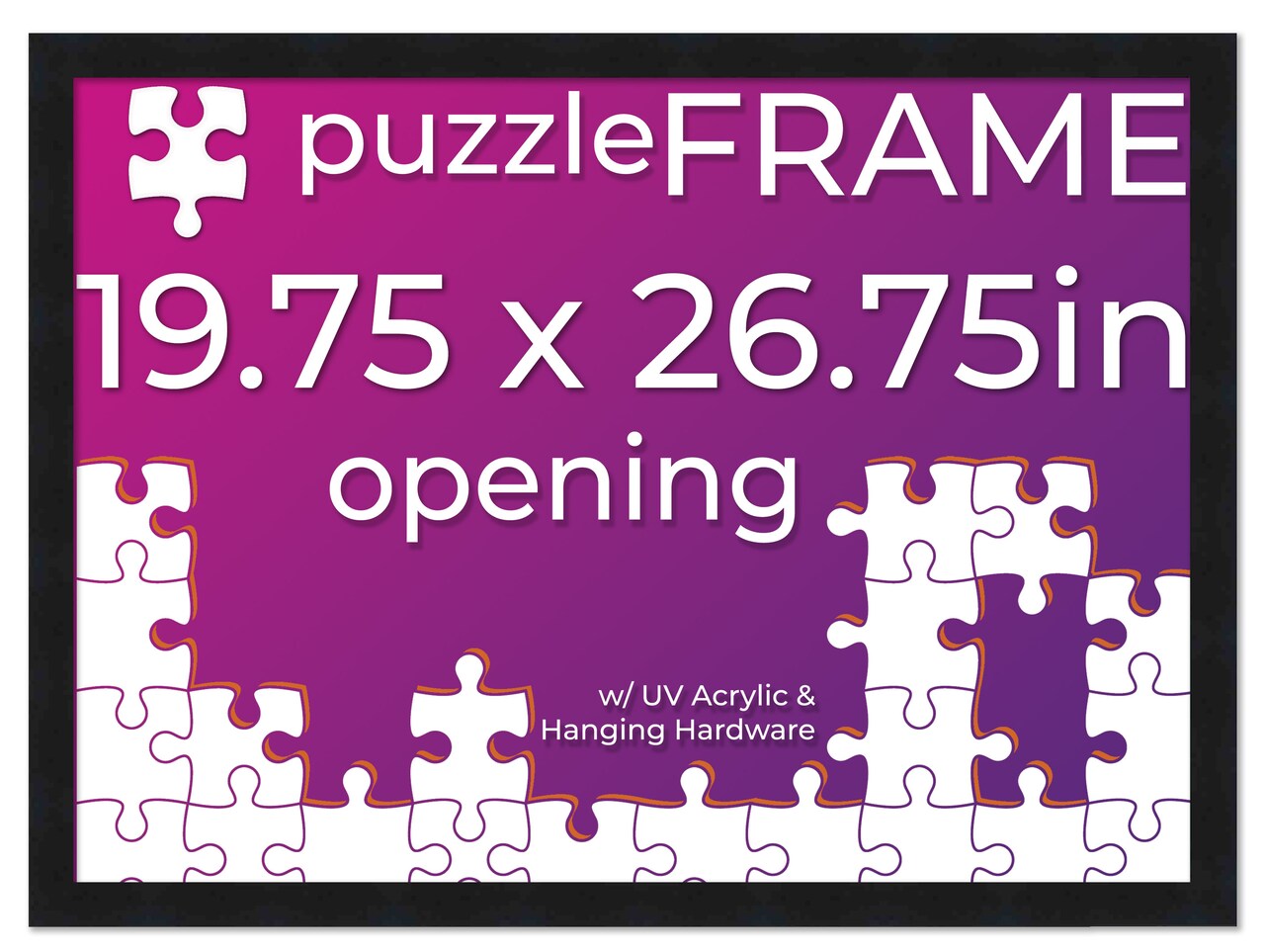 Black Wood Puzzle Frame Kit with Glue Sheets, Backing, UV Acrylic - Available in 20 Popular Sizes